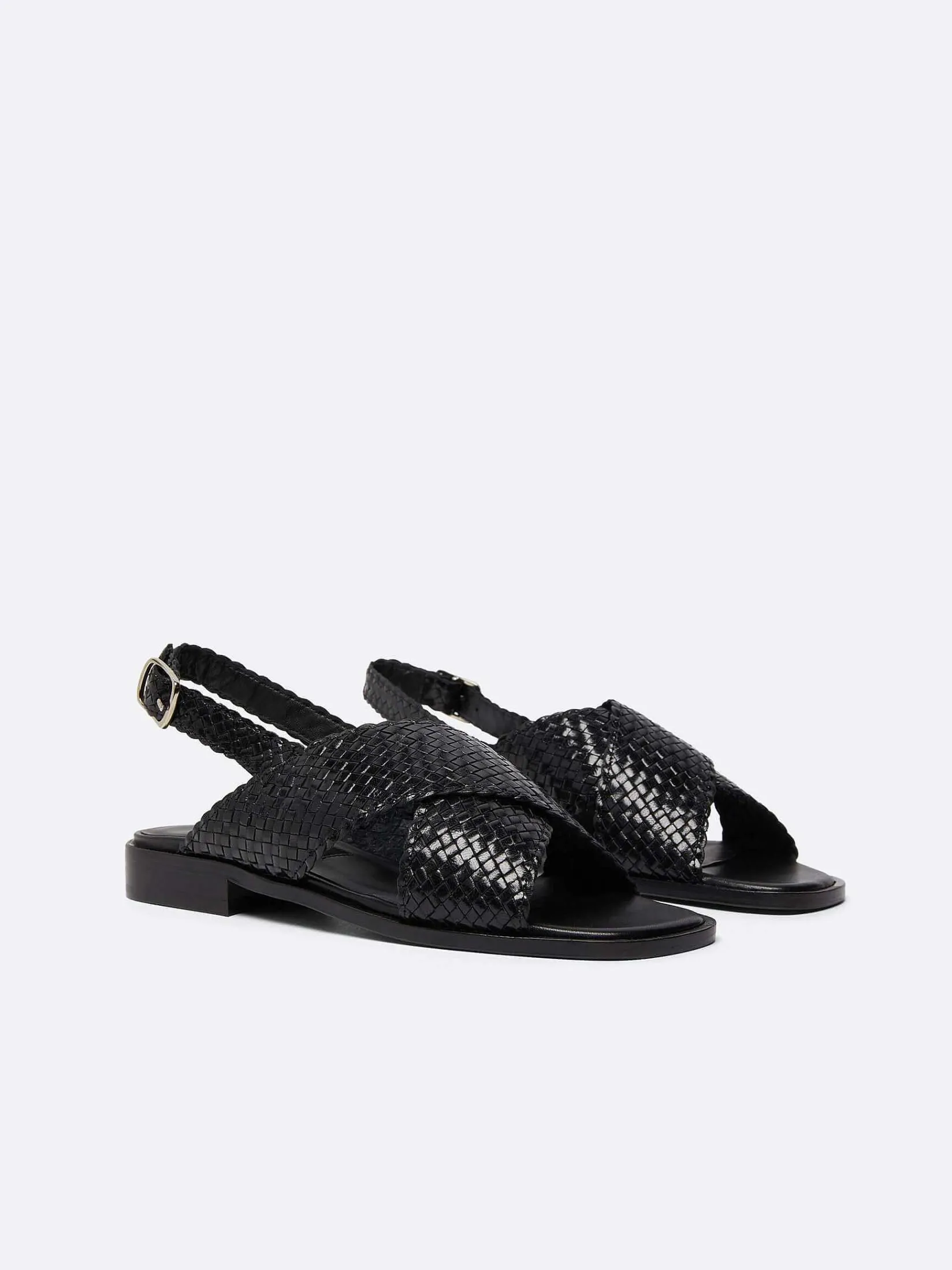 Black Woven Leather Sandals-Carel Best