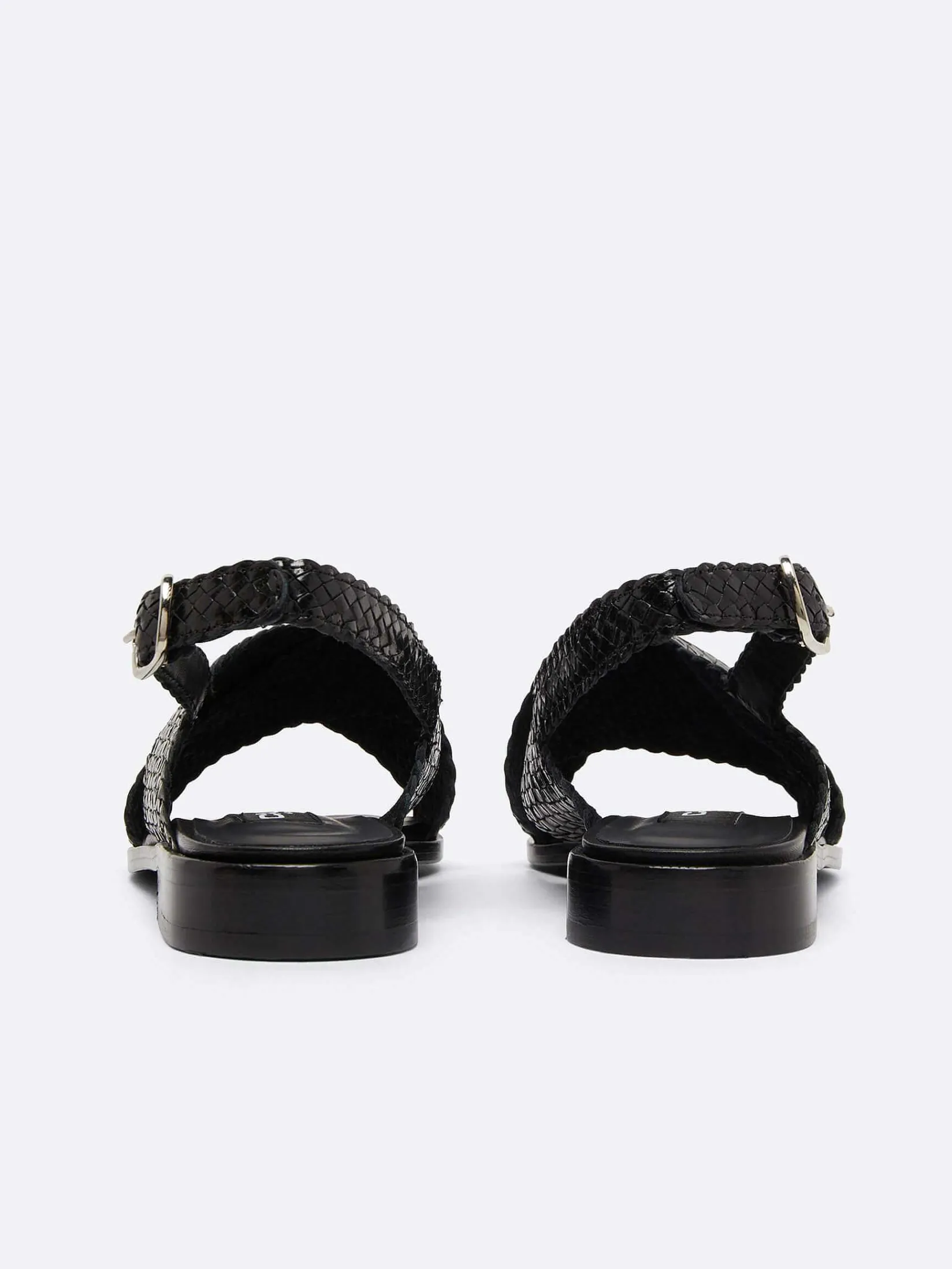 Black Woven Leather Sandals-Carel Best