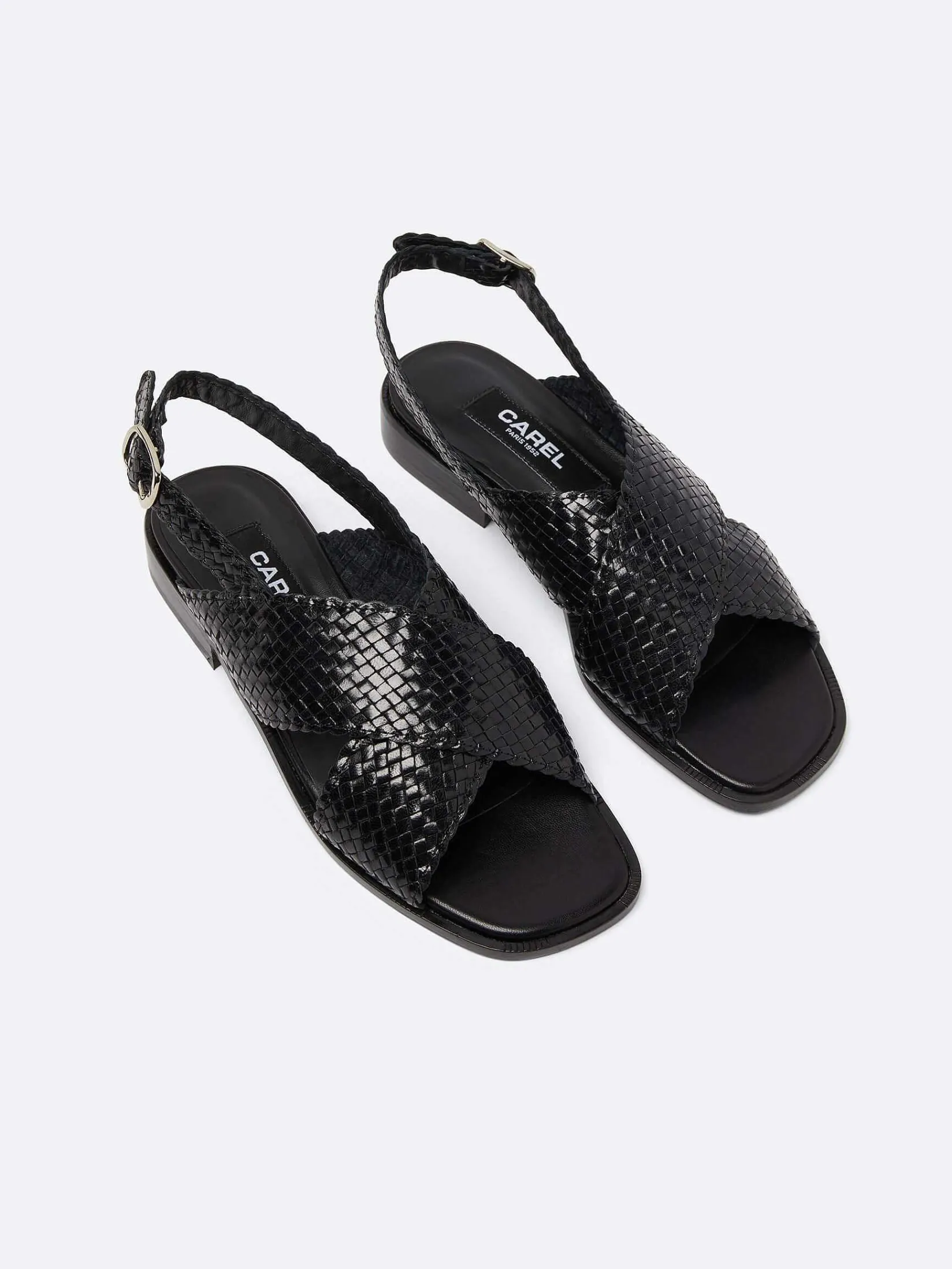 Black Woven Leather Sandals-Carel Best