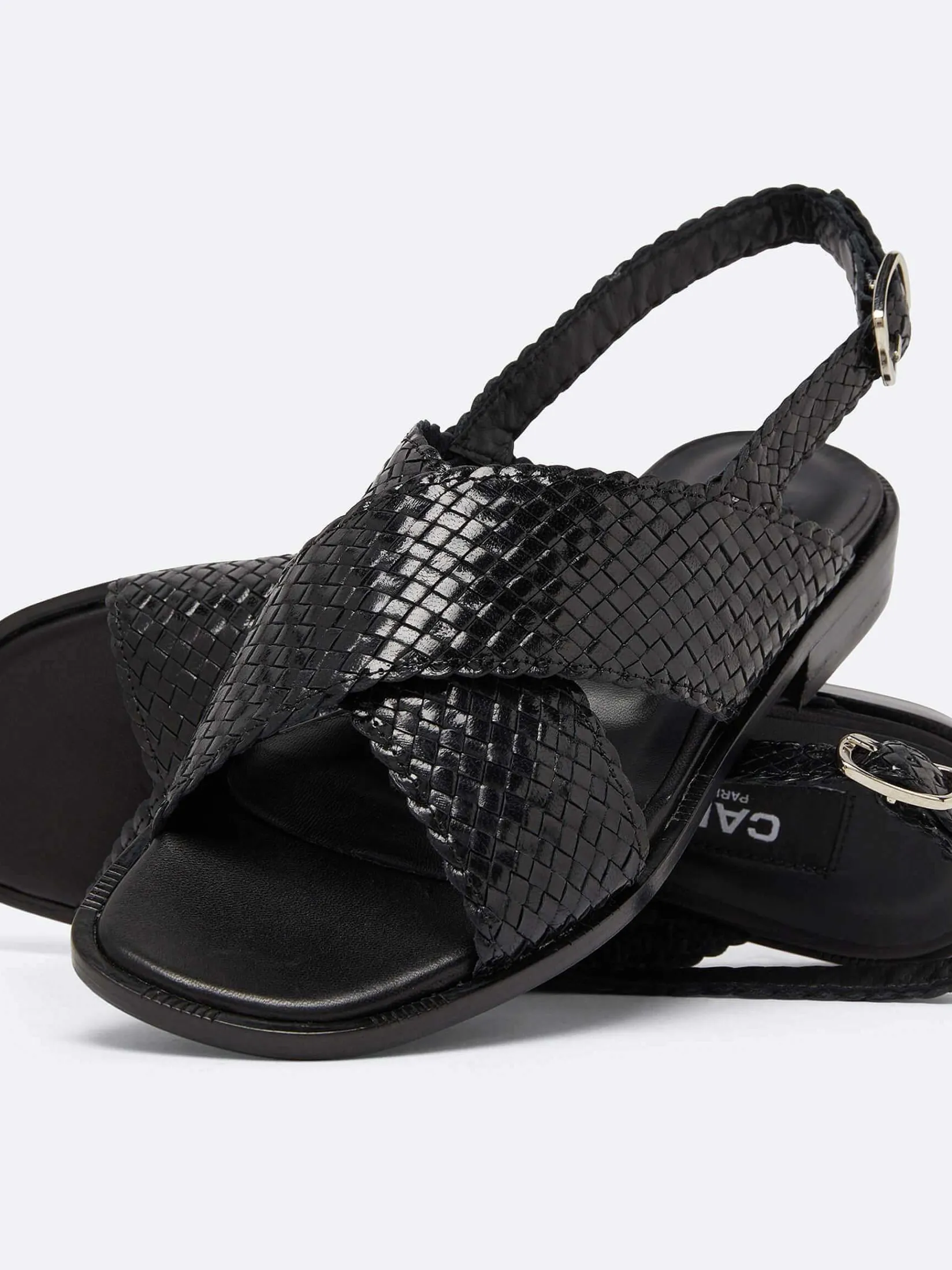 Black Woven Leather Sandals-Carel Best