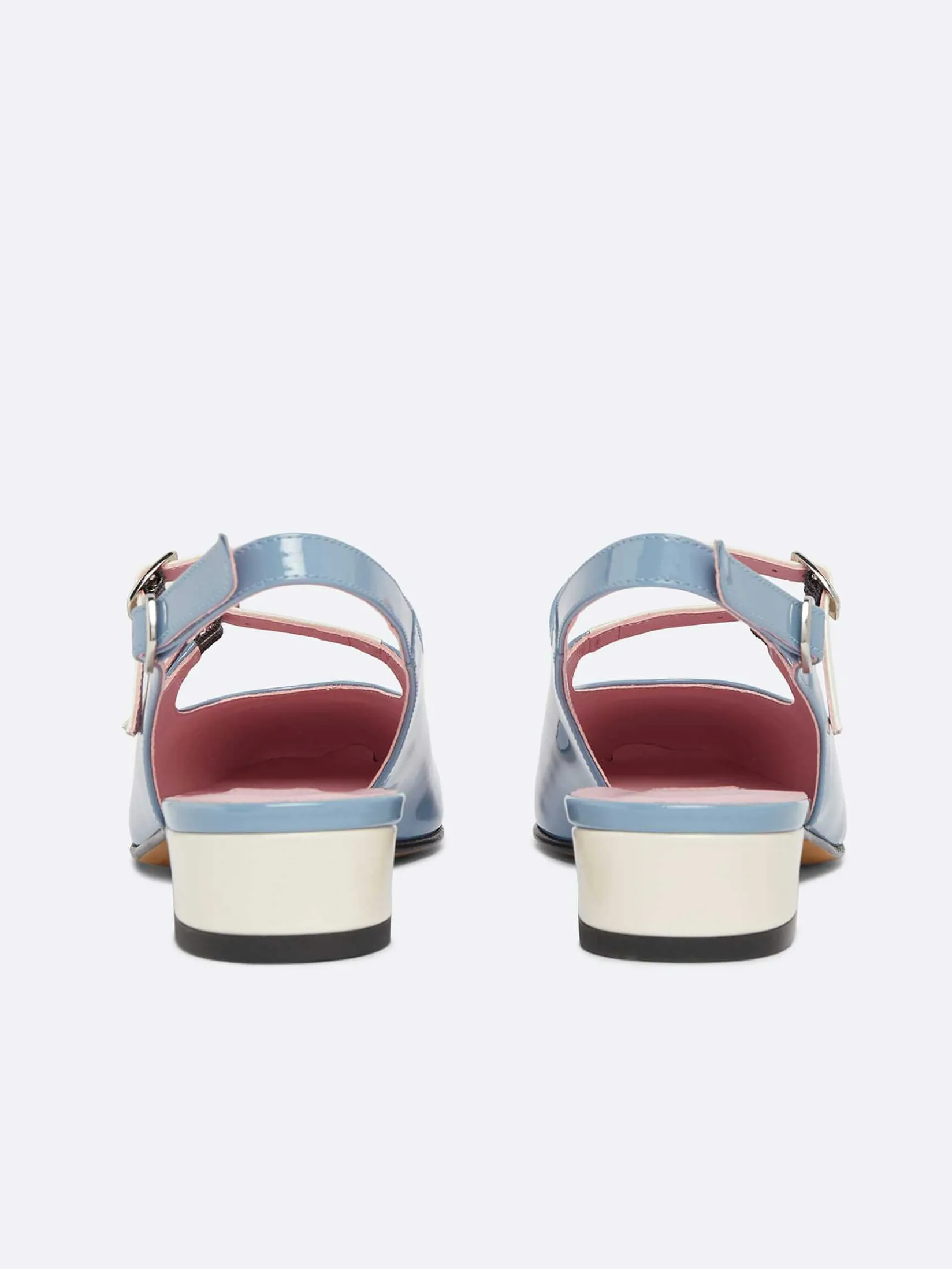 Blue And Ivory Upcycled Patent Leather Slingback Mary Janes-Carel Store