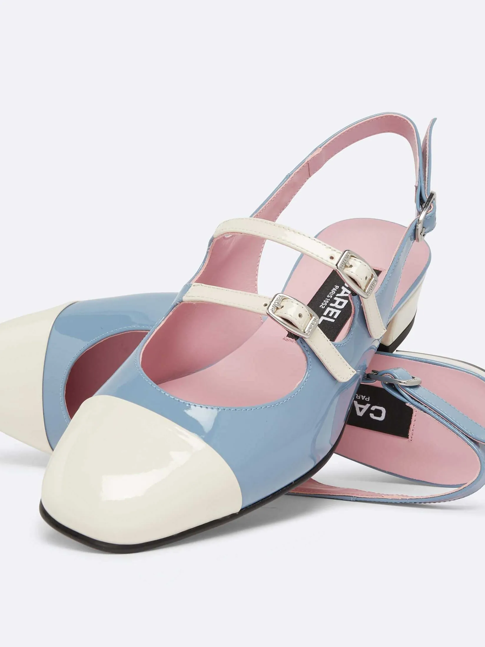 Blue And Ivory Upcycled Patent Leather Slingback Mary Janes-Carel Store