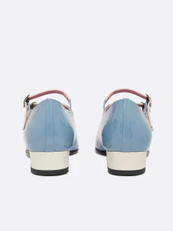 Blue And Ivory Upcycled Patent Leather Mary Janes Ballet Flats-Carel Online