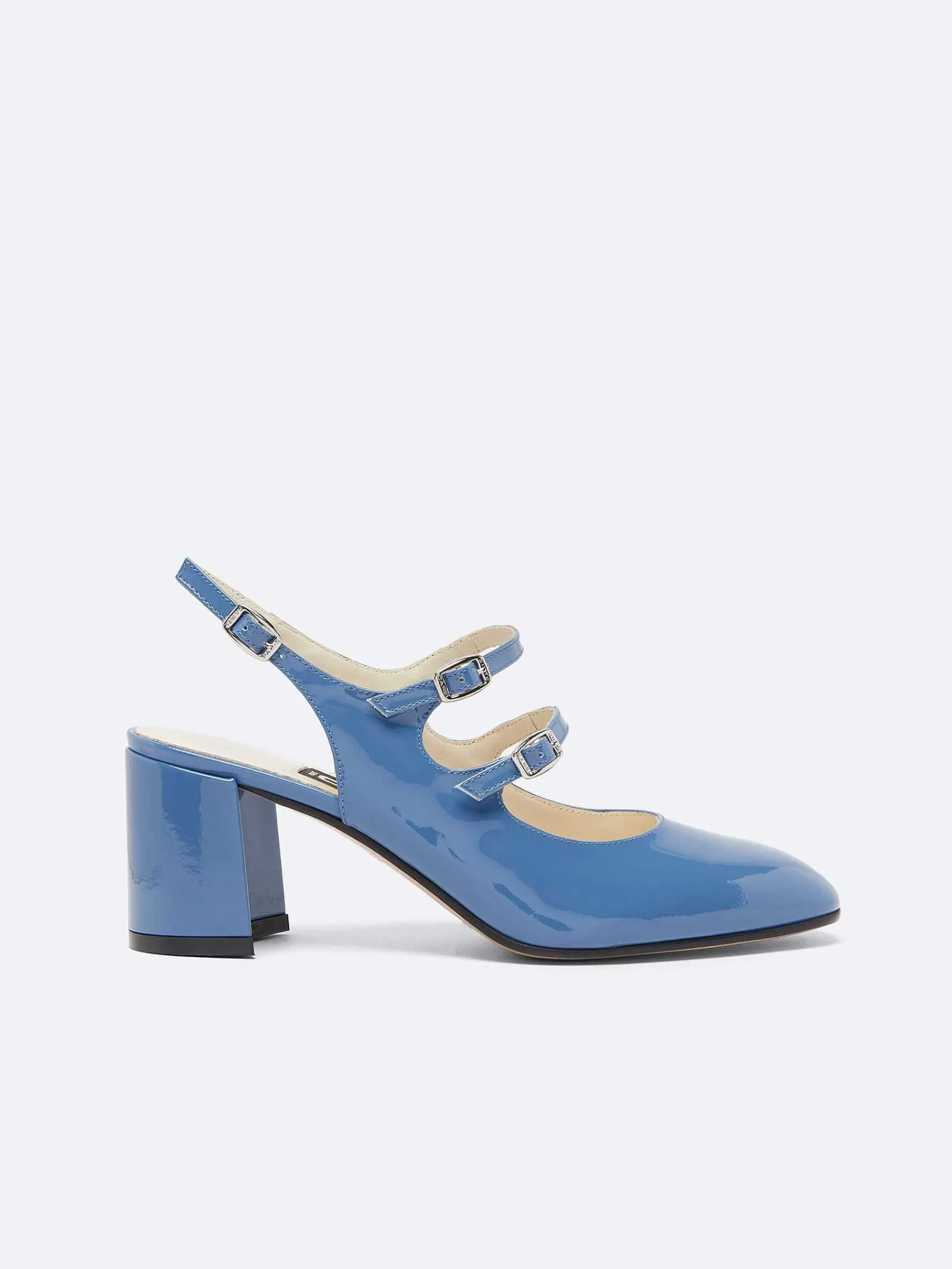 Blue Denim Upcycled Patent Leather Slingback Mary Janes-Carel Sale