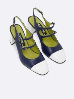 Blue Leather And White Patent Leather Slingback Mary Janes-Carel Hot