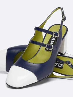 Blue Leather And White Patent Leather Slingback Mary Janes-Carel Hot