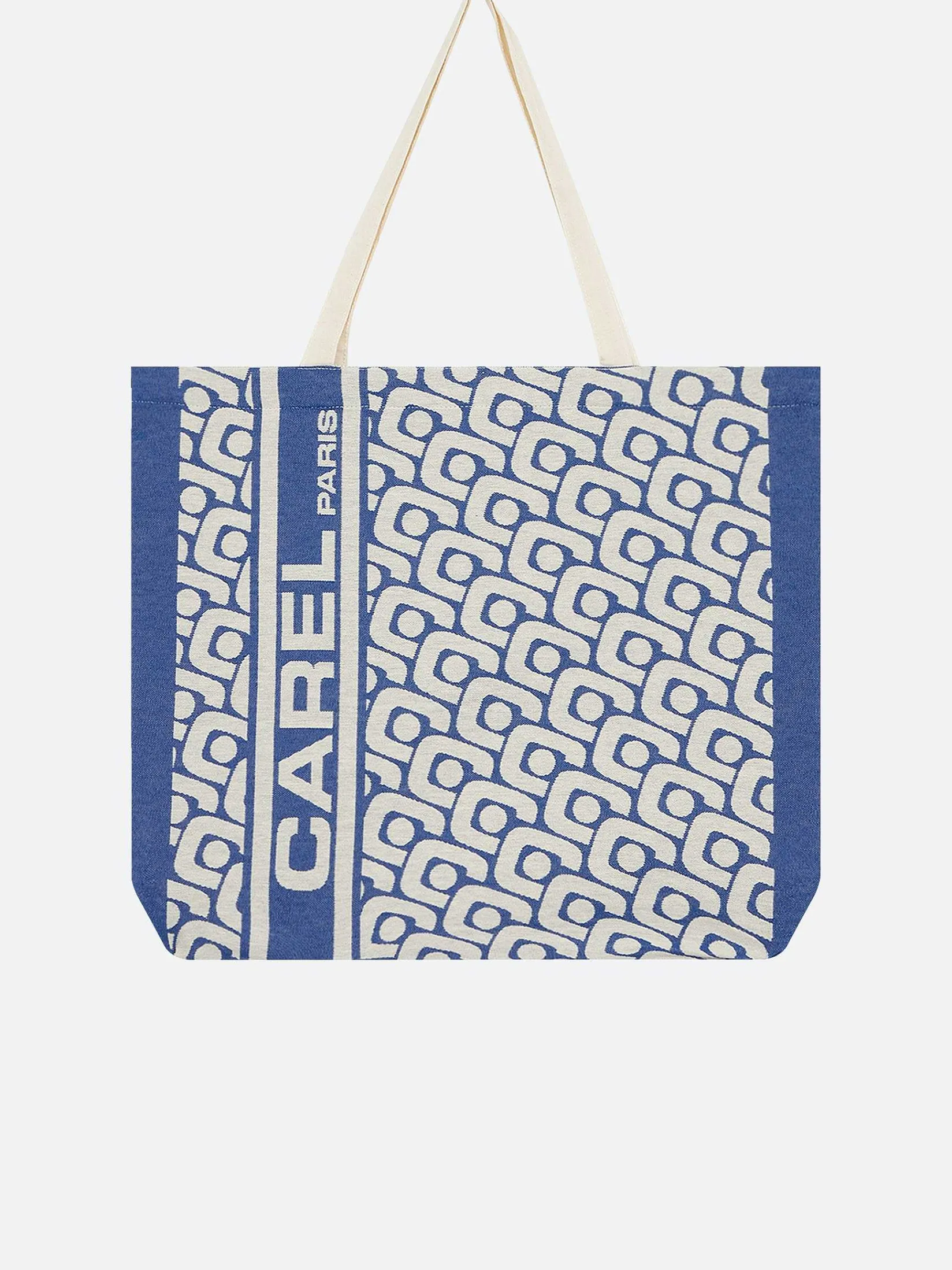 Blue Monogrammed Tote Bag With Jacquard Weave-Carel Clearance