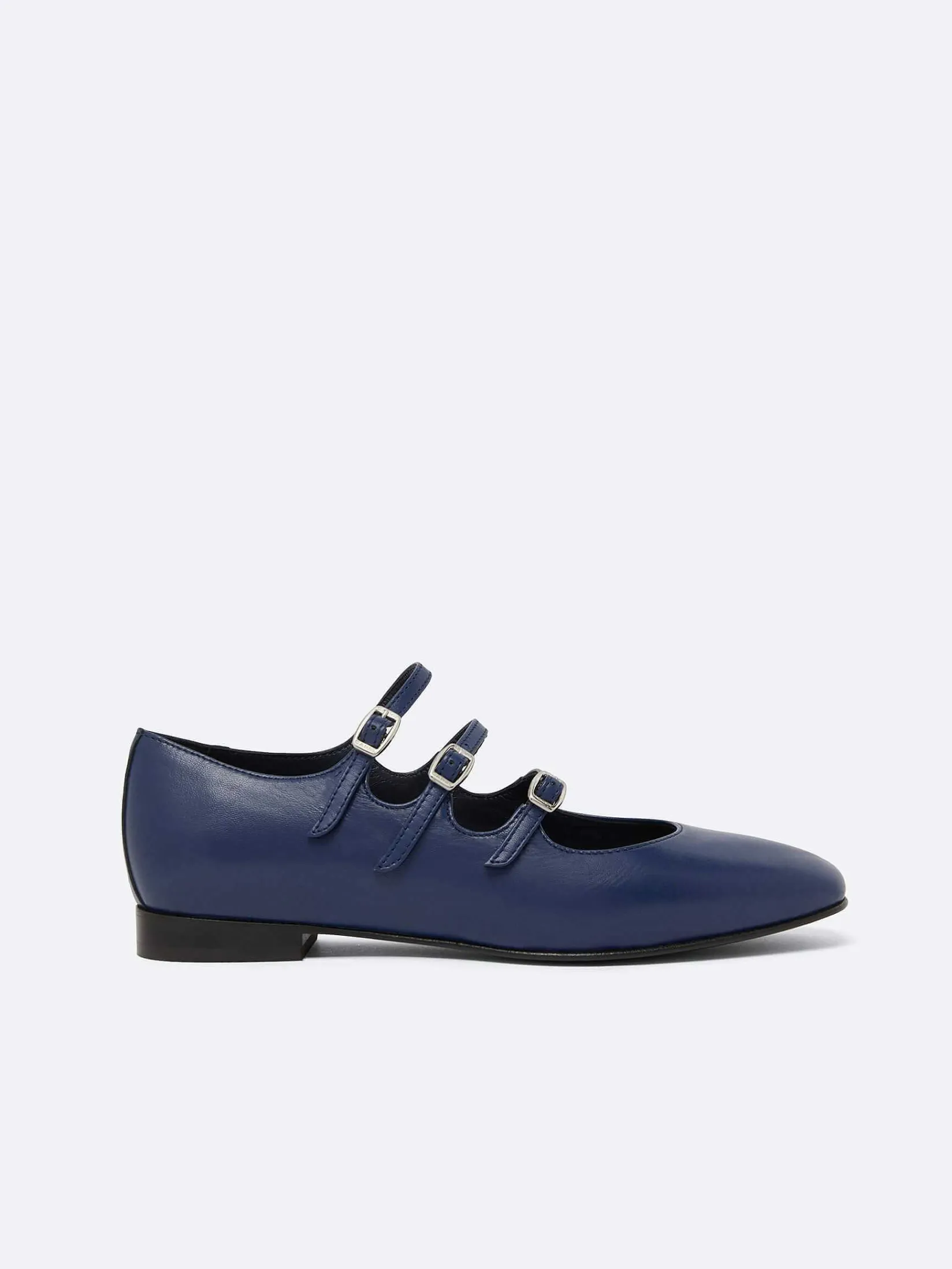 Blue Navy Leather Mary Janes Ballet Flats-Carel Outlet