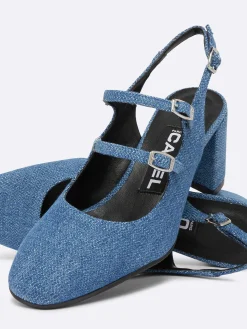 Blue Upcycled Denim Fabric Slingback Mary Janes-Carel New