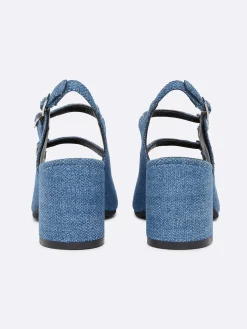Blue Upcycled Denim Fabric Slingback Mary Janes-Carel New