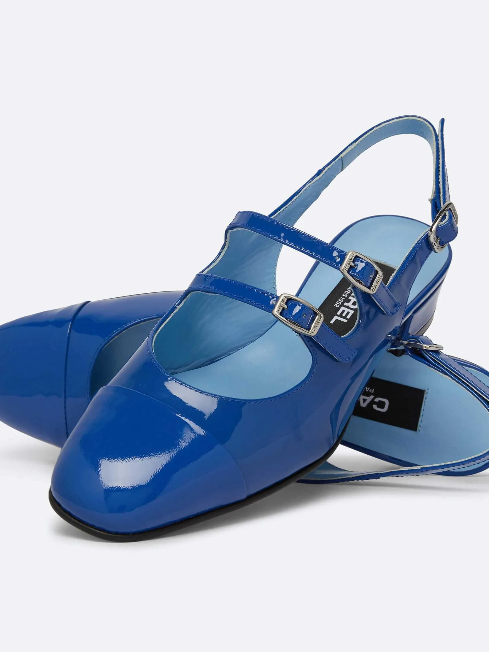 Blue Upcycled Patent Leather Slingback Mary Janes-Carel Online