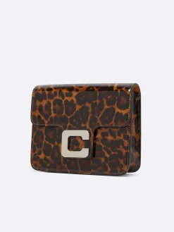 Brown Patent Leather Bag With Leopard Print-Carel Shop