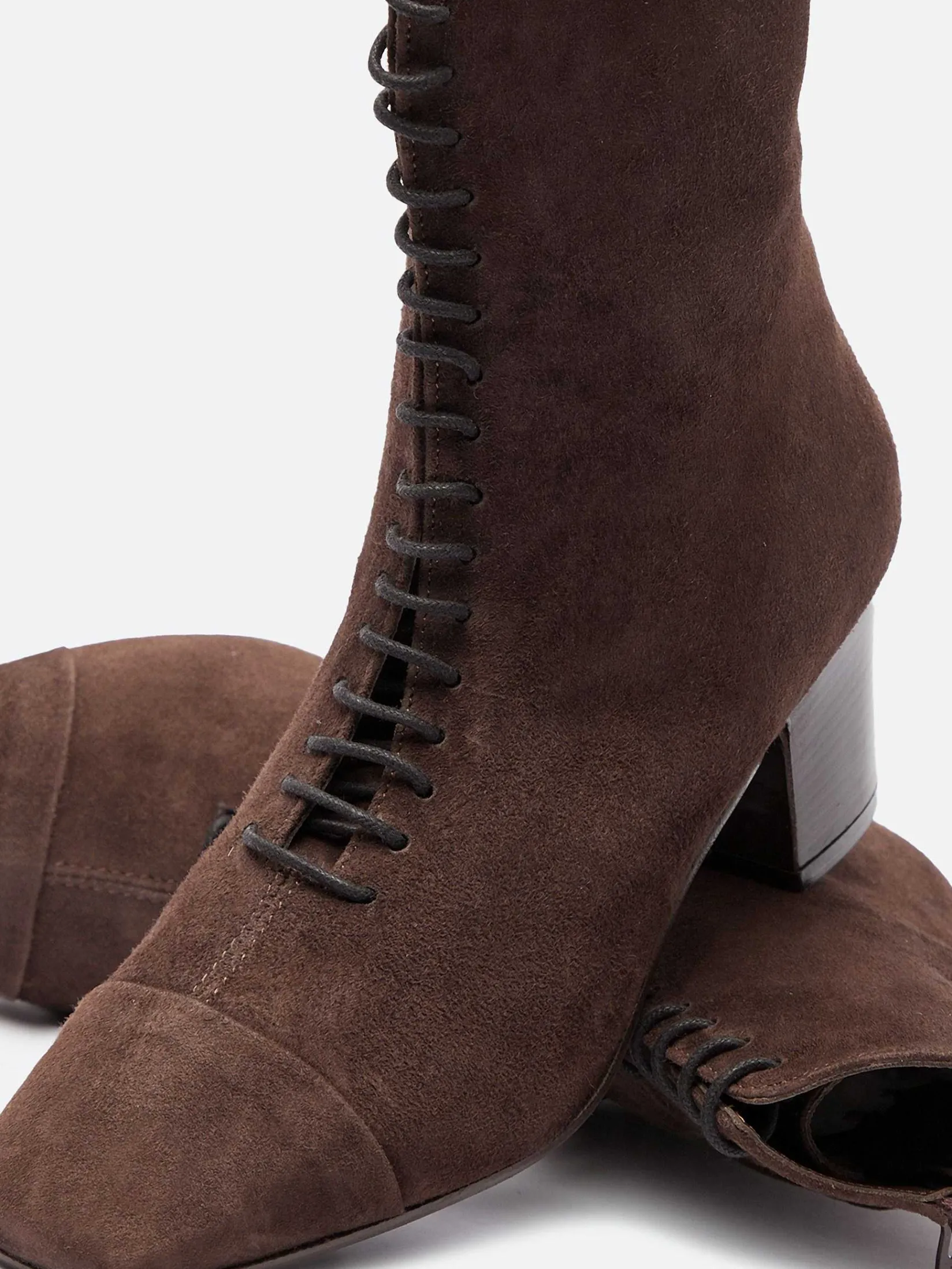 Brown Suede Leather Lace-Up Ankle Boots-Carel Online