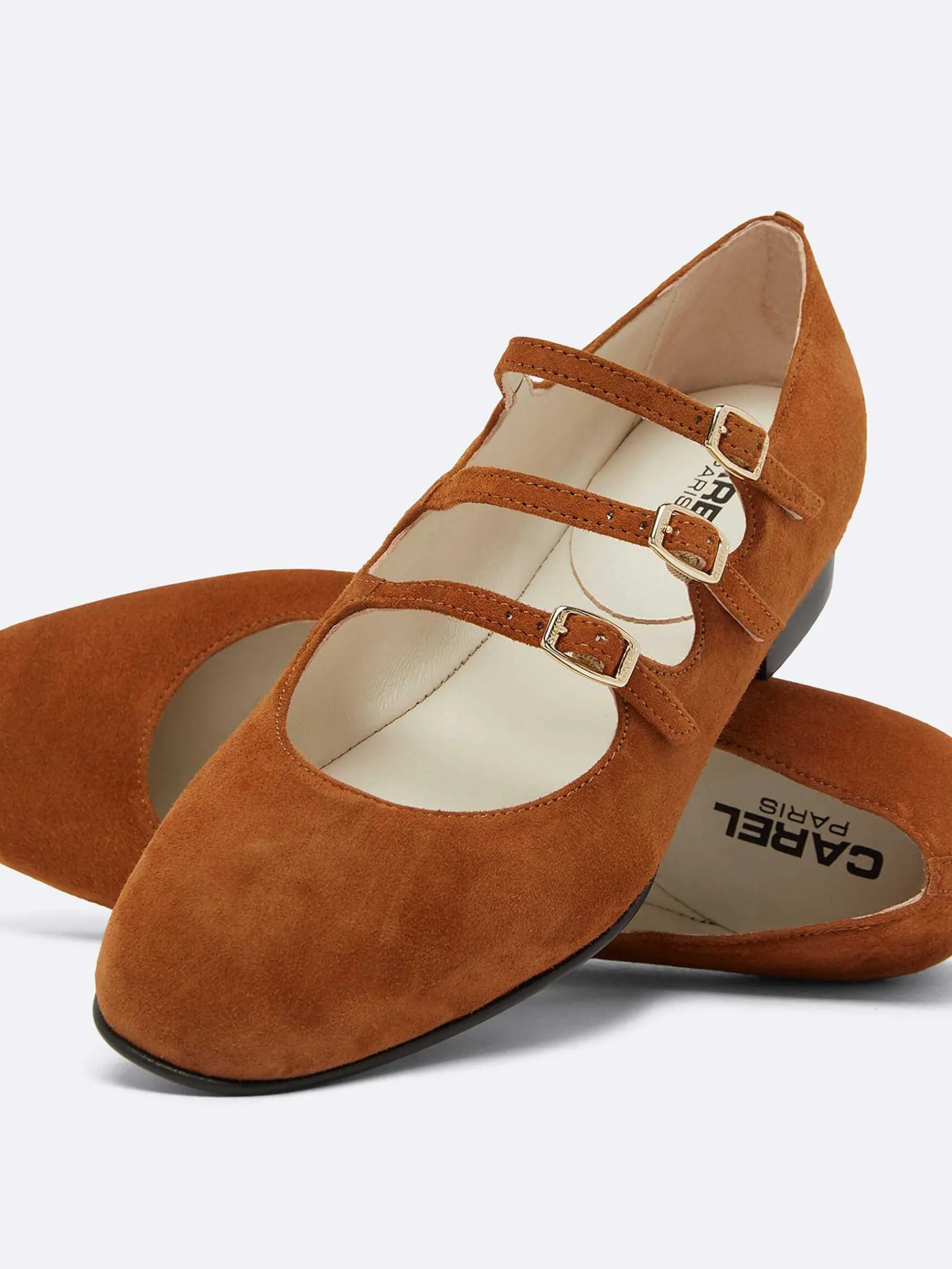 Brown Suede Leather Mary Janes Ballet Flats-Carel Discount