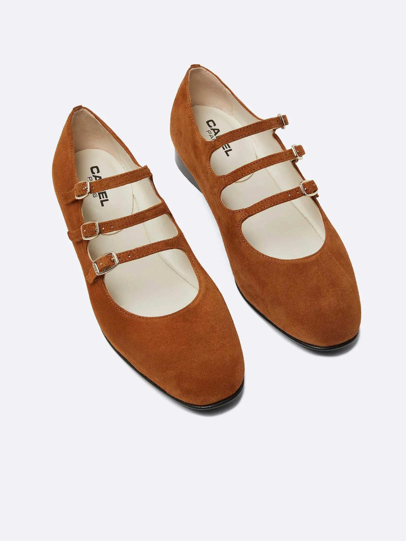 Brown Suede Leather Mary Janes Ballet Flats-Carel Discount