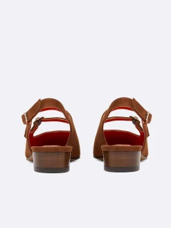 Brown Suede Upcycled Leather Slingback Mary Janes-Carel Discount