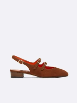 Brown Suede Upcycled Leather Slingback Mary Janes-Carel Discount