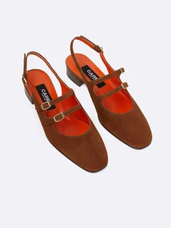 Brown Suede Upcycled Leather Slingback Mary Janes-Carel Discount