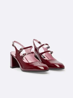 Burgundy Patent Leather Slingback Mary Janes-Carel Flash Sale