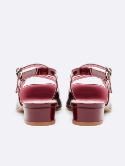 Burgundy Patent Leather Slingback Mary Janes-Carel Store