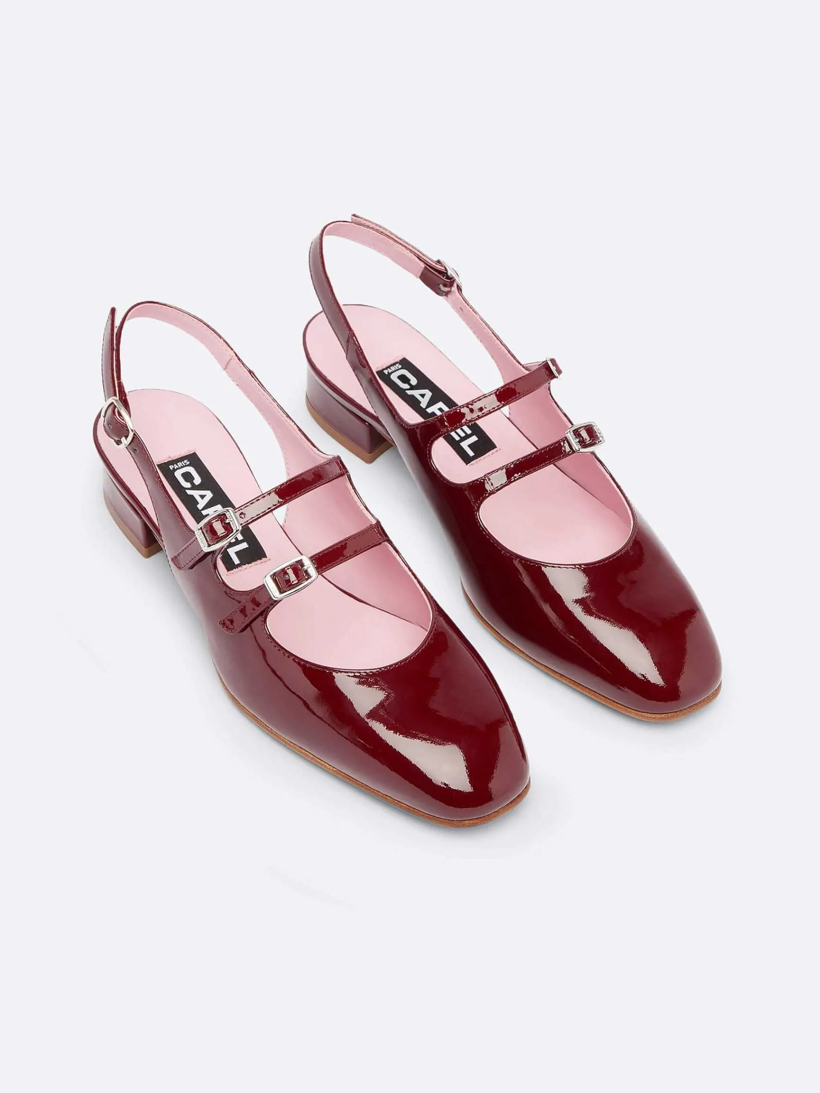 Burgundy Patent Leather Slingback Mary Janes-Carel Store