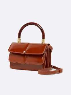 Camel Glossy Leather Handbag-Carel Flash Sale