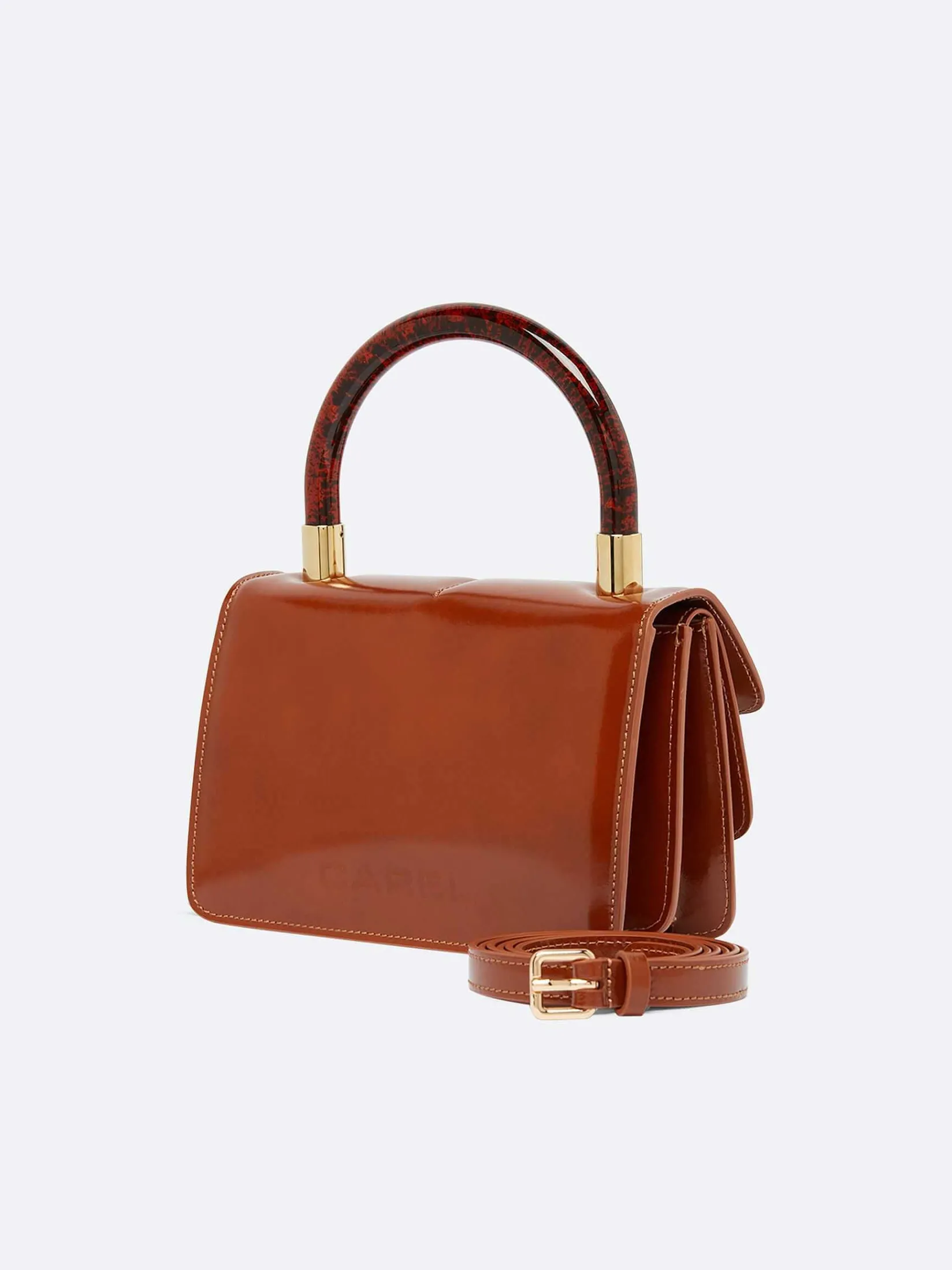 Camel Glossy Leather Handbag-Carel Flash Sale