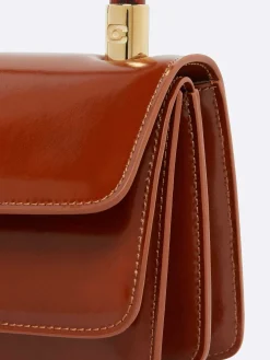 Camel Glossy Leather Handbag-Carel Flash Sale