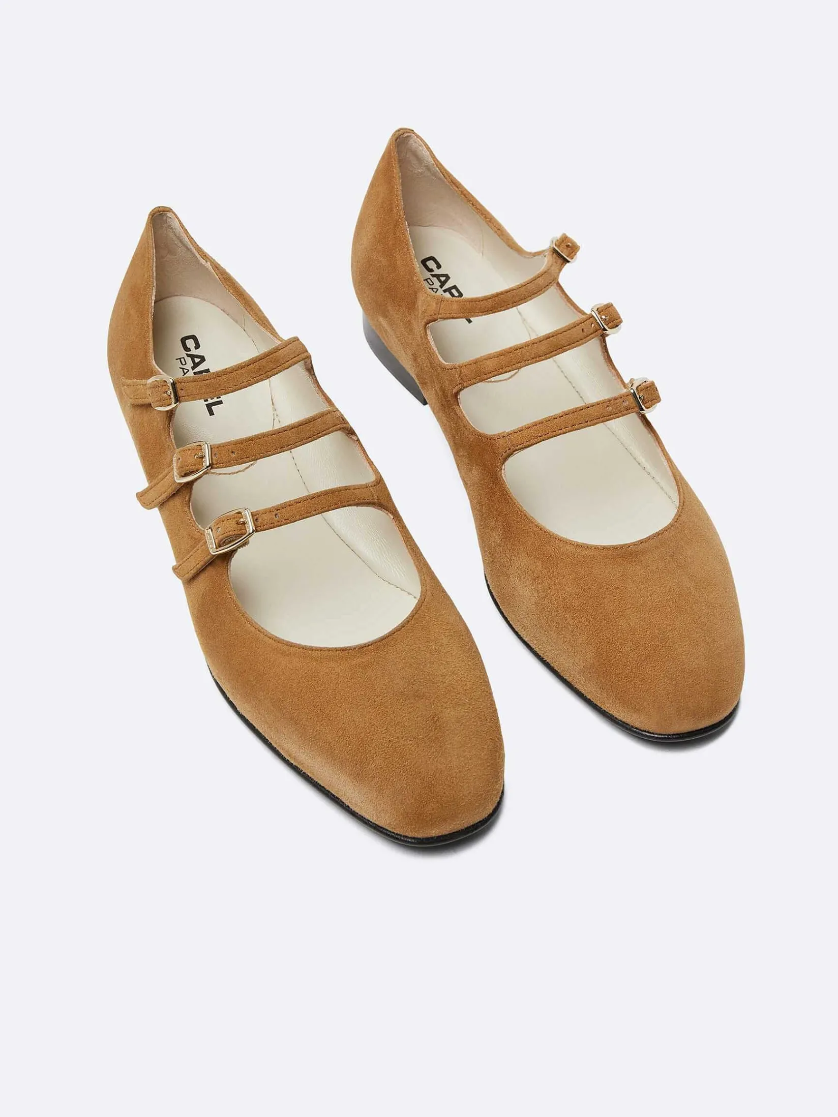 Camel Upcycled Suede Leather Mary Janes Ballet Flats-Carel Clearance
