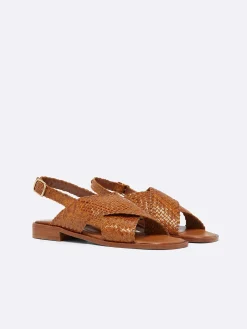 Camel Woven Leather Sandals-Carel Cheap