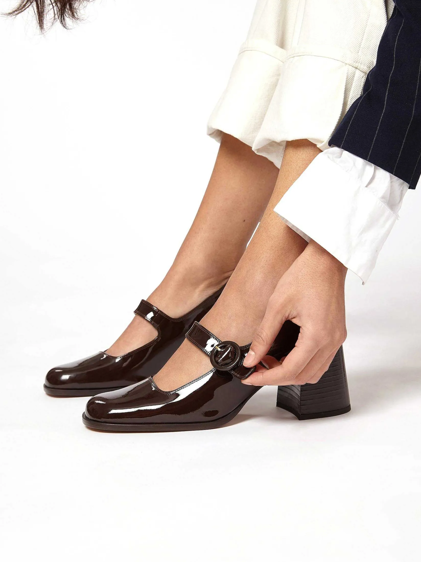 Chocolate Patent Leather Mary Janes Pumps-Carel New
