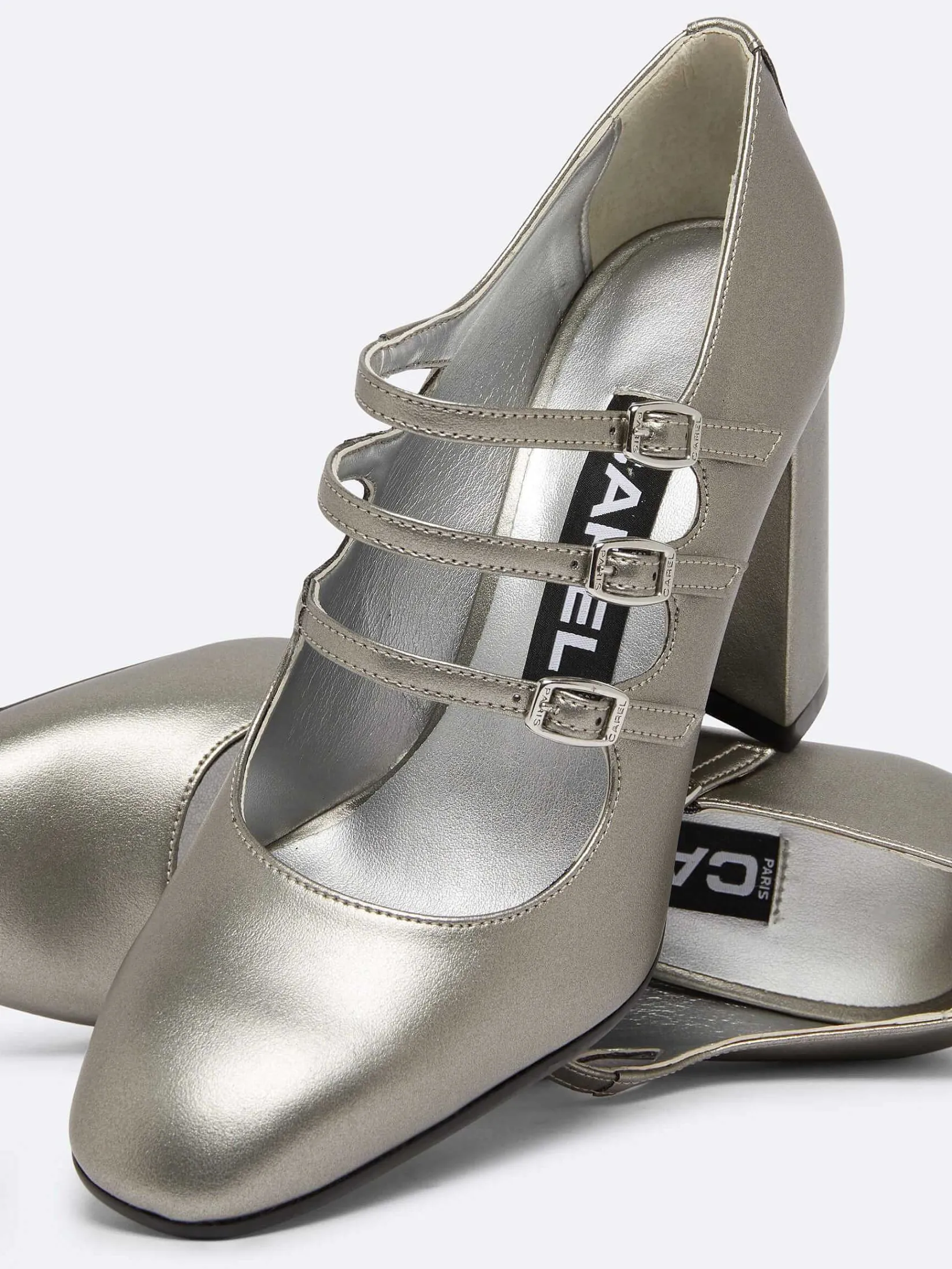Dark Silver Appleskin Mary Janes Pumps-Carel Flash Sale