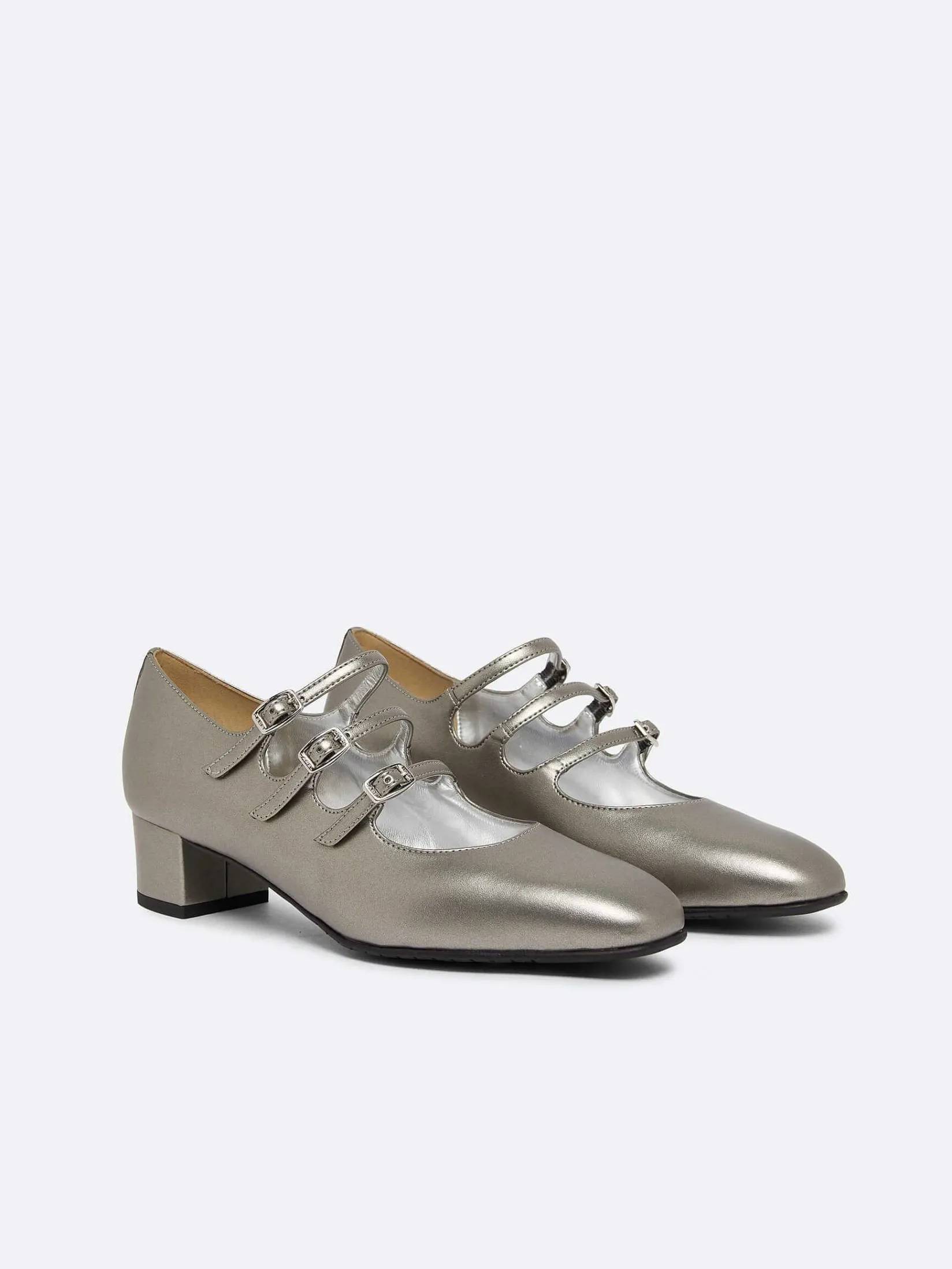Dark Silver Appleskin Mary Janes Pumps-Carel New