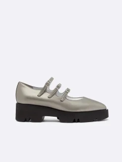 Dark Silver Appleskin With Black Rubber Sole Mary Janes-Carel Sale