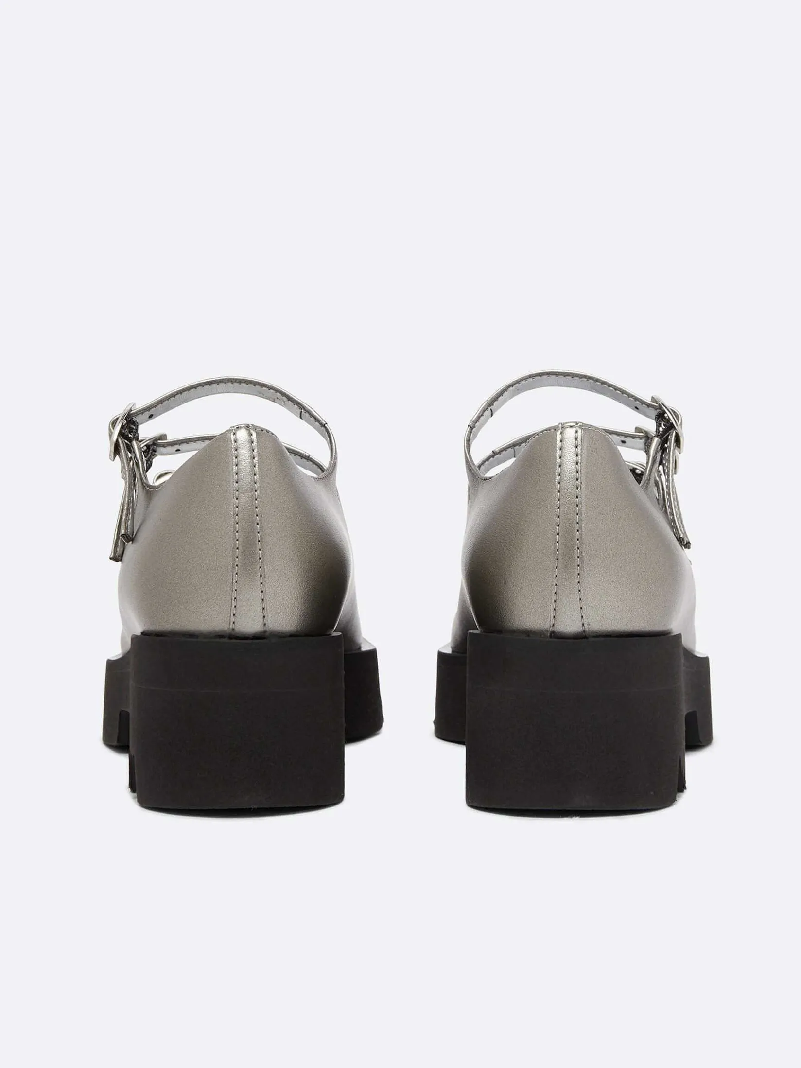 Dark Silver Appleskin With Black Rubber Sole Mary Janes-Carel Sale