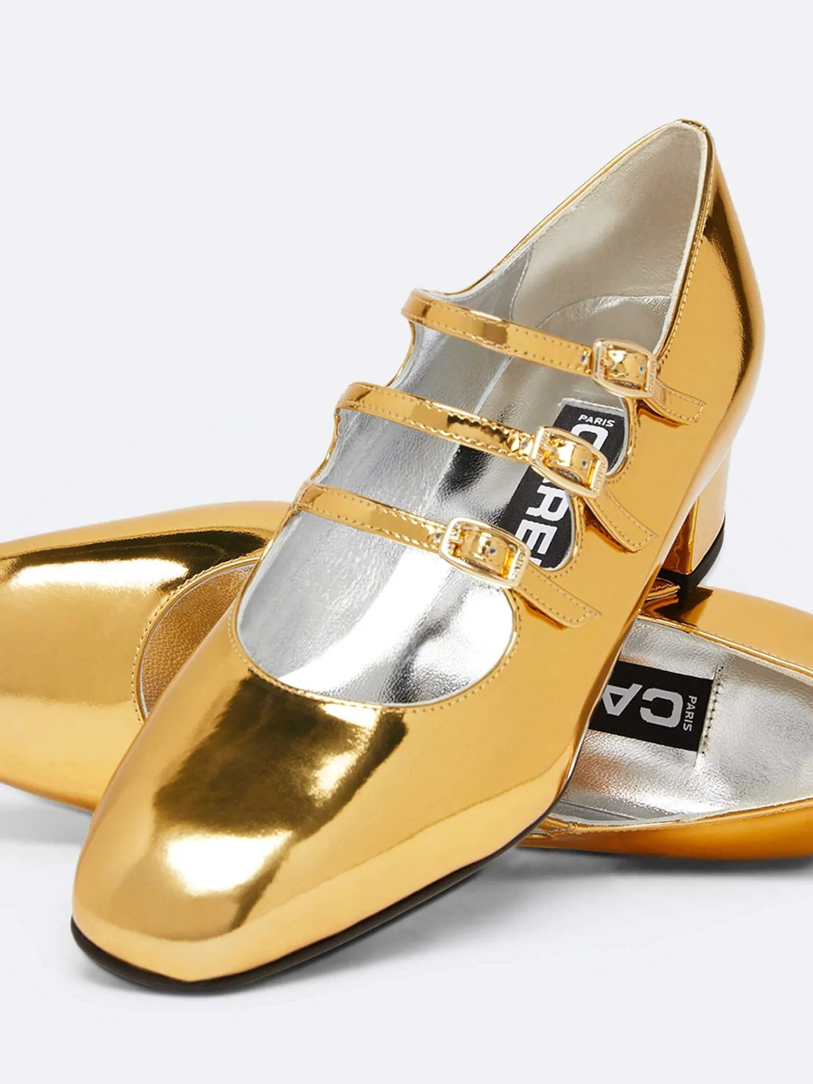 Gold Mirror Effect Leather Mary Janes Pumps-Carel Cheap