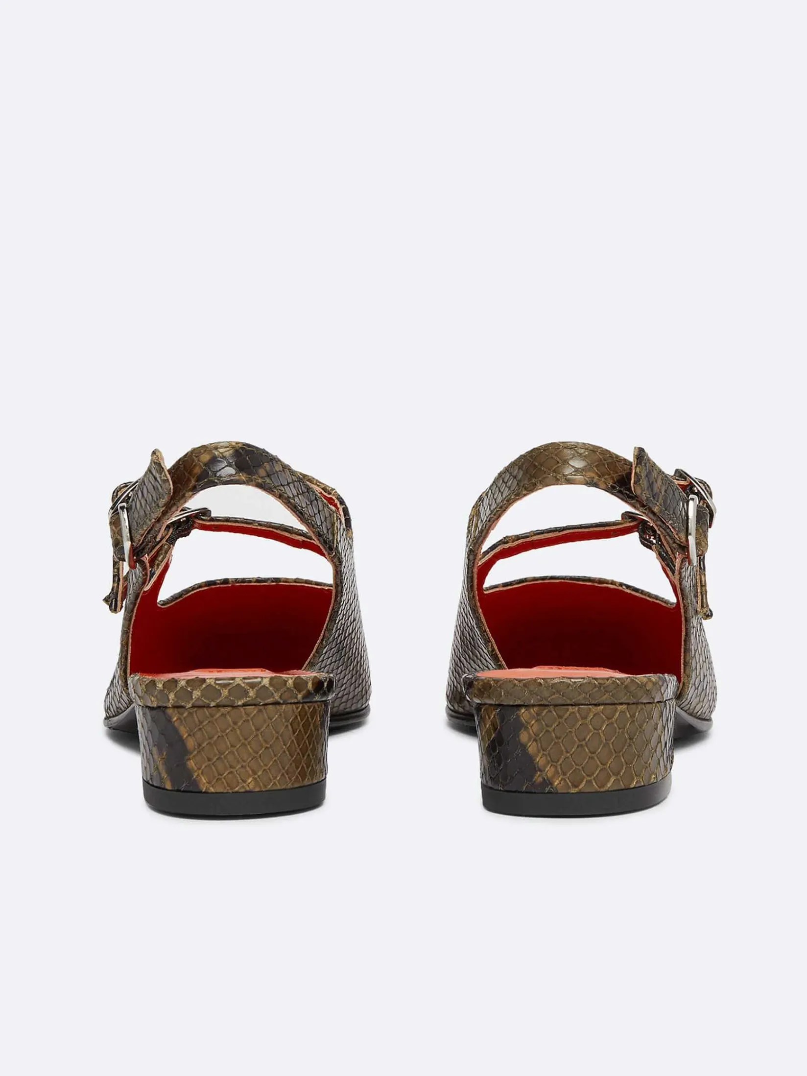 Green Upcycled Python Print Leather And Orange Leather Slingback Mary Janes-Carel Hot