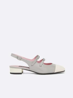 Grey And Ivory Upcycled Patent Leather Slingback Mary Janes-Carel Store