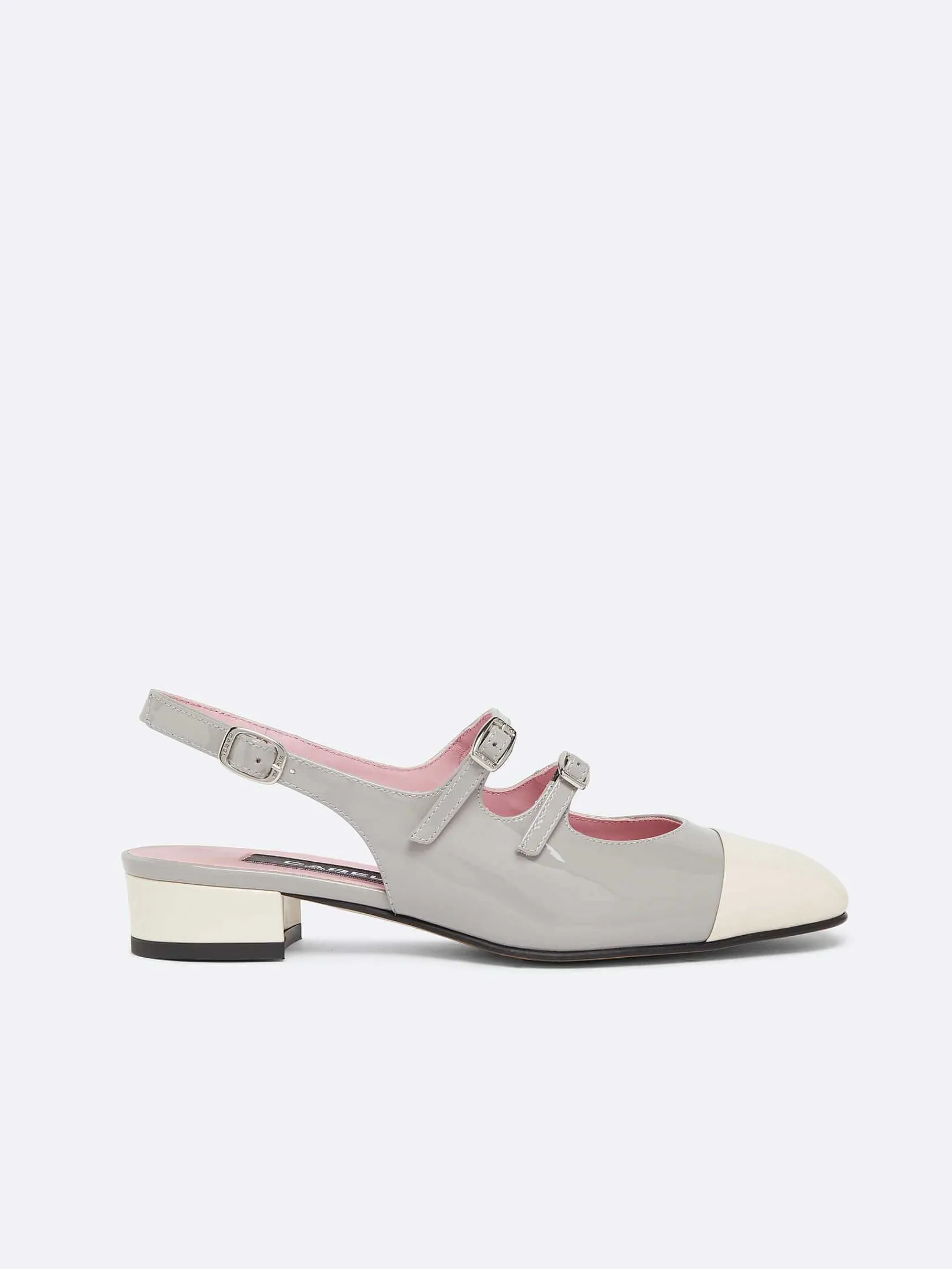 Grey And Ivory Upcycled Patent Leather Slingback Mary Janes-Carel Store