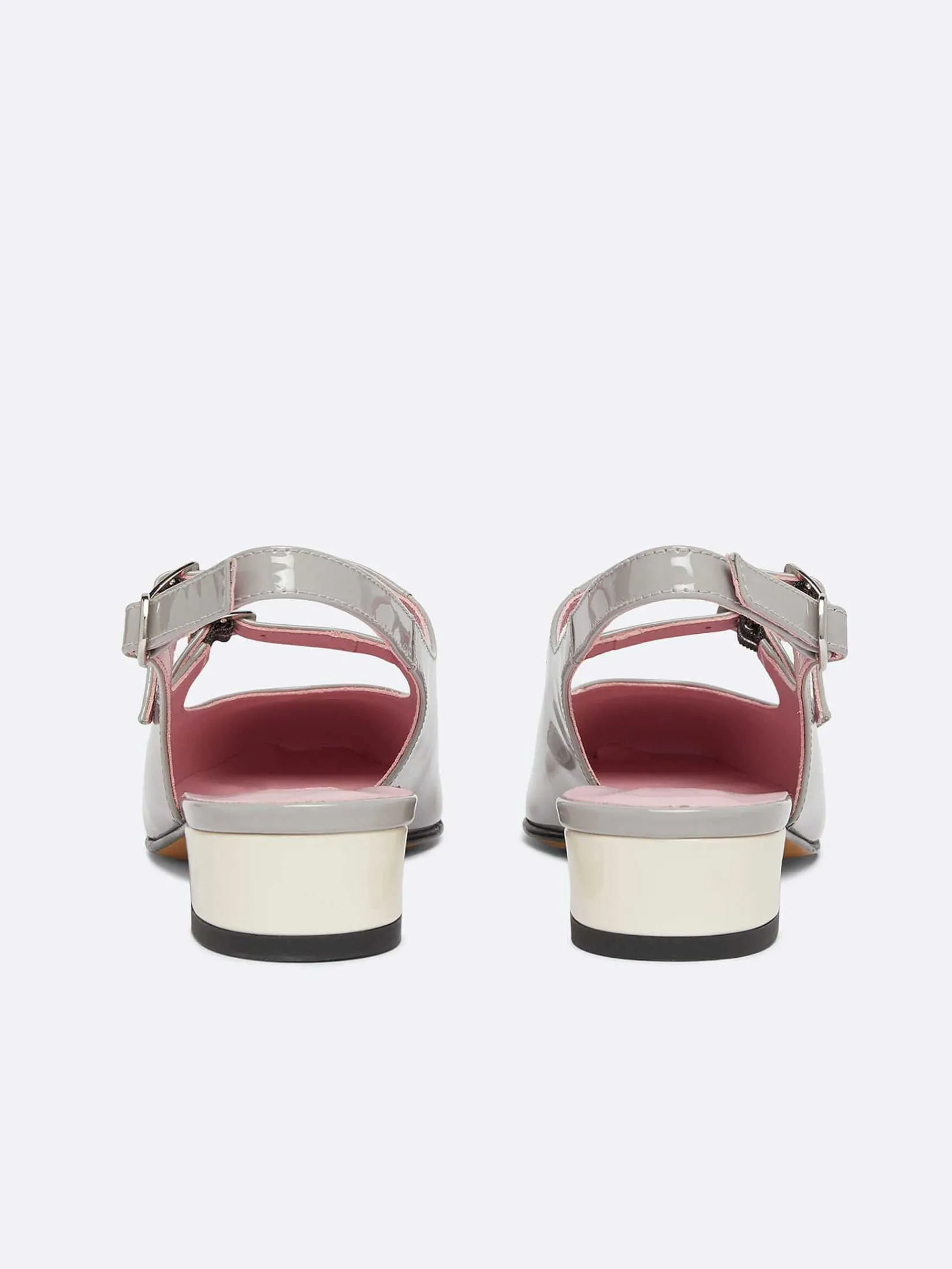 Grey And Ivory Upcycled Patent Leather Slingback Mary Janes-Carel Store