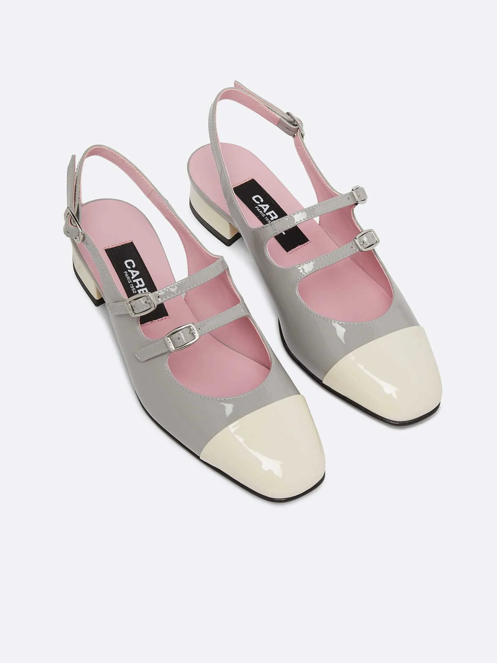 Grey And Ivory Upcycled Patent Leather Slingback Mary Janes-Carel Store