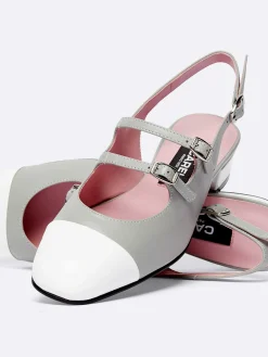 Grey Leather And White Patent Leather Slingback Mary Janes-Carel Cheap