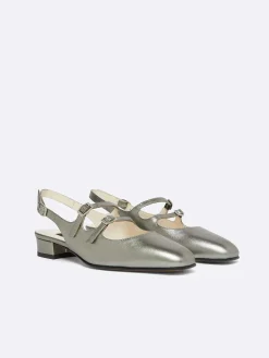 Grey Upcycled Laminated Leather Slingback Mary Janes-Carel Clearance