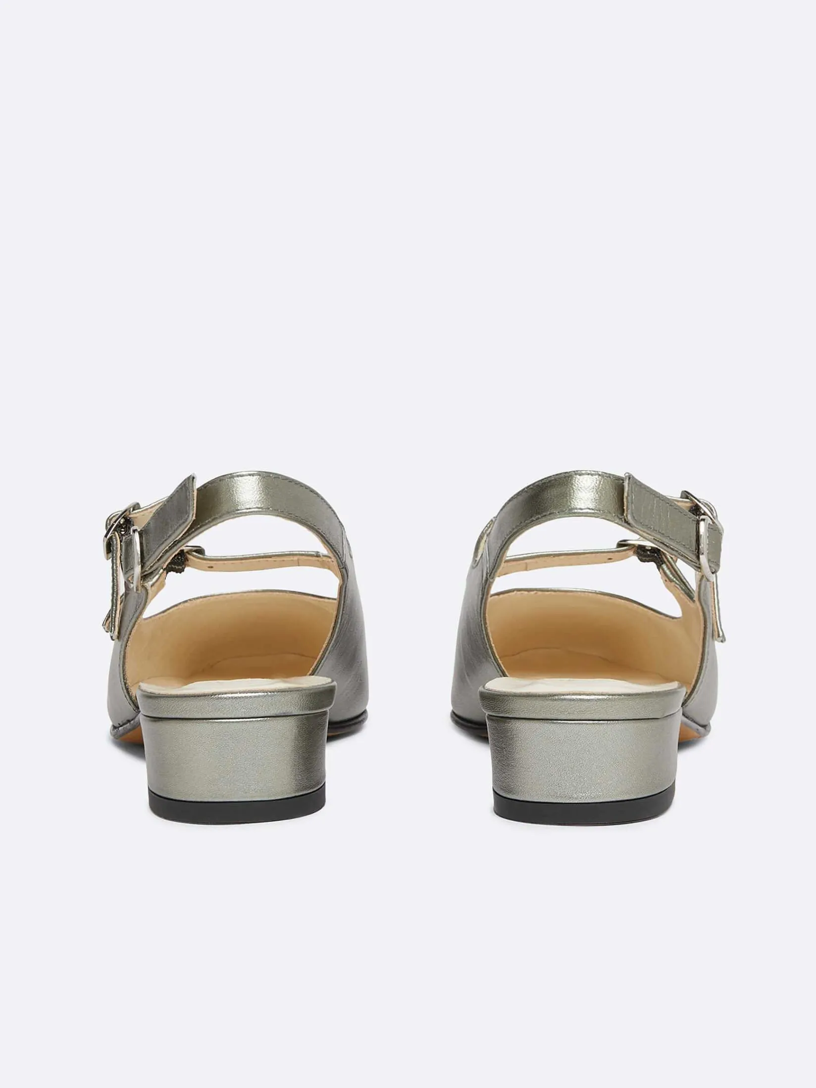 Grey Upcycled Laminated Leather Slingback Mary Janes-Carel Clearance