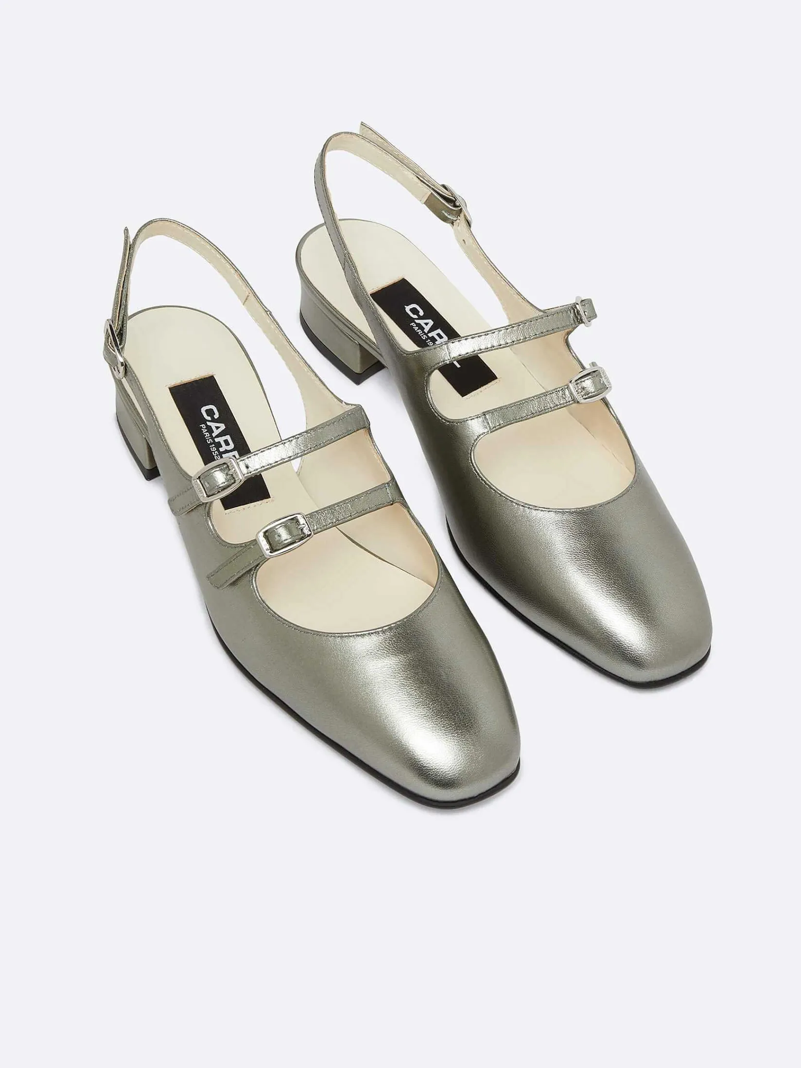 Grey Upcycled Laminated Leather Slingback Mary Janes-Carel Clearance