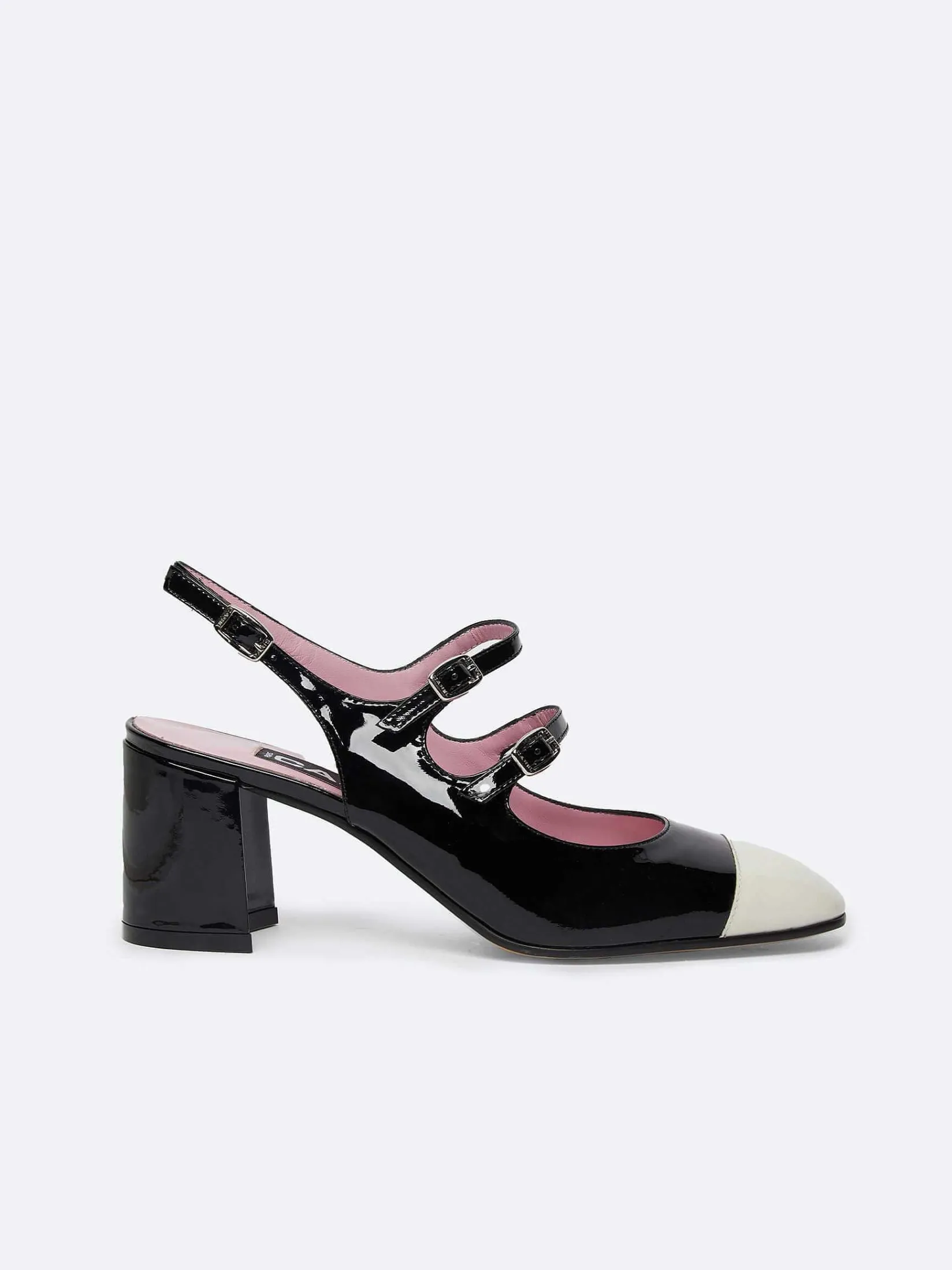 Ivory And Black Patent Leather Slingback Mary Janes-Carel Hot