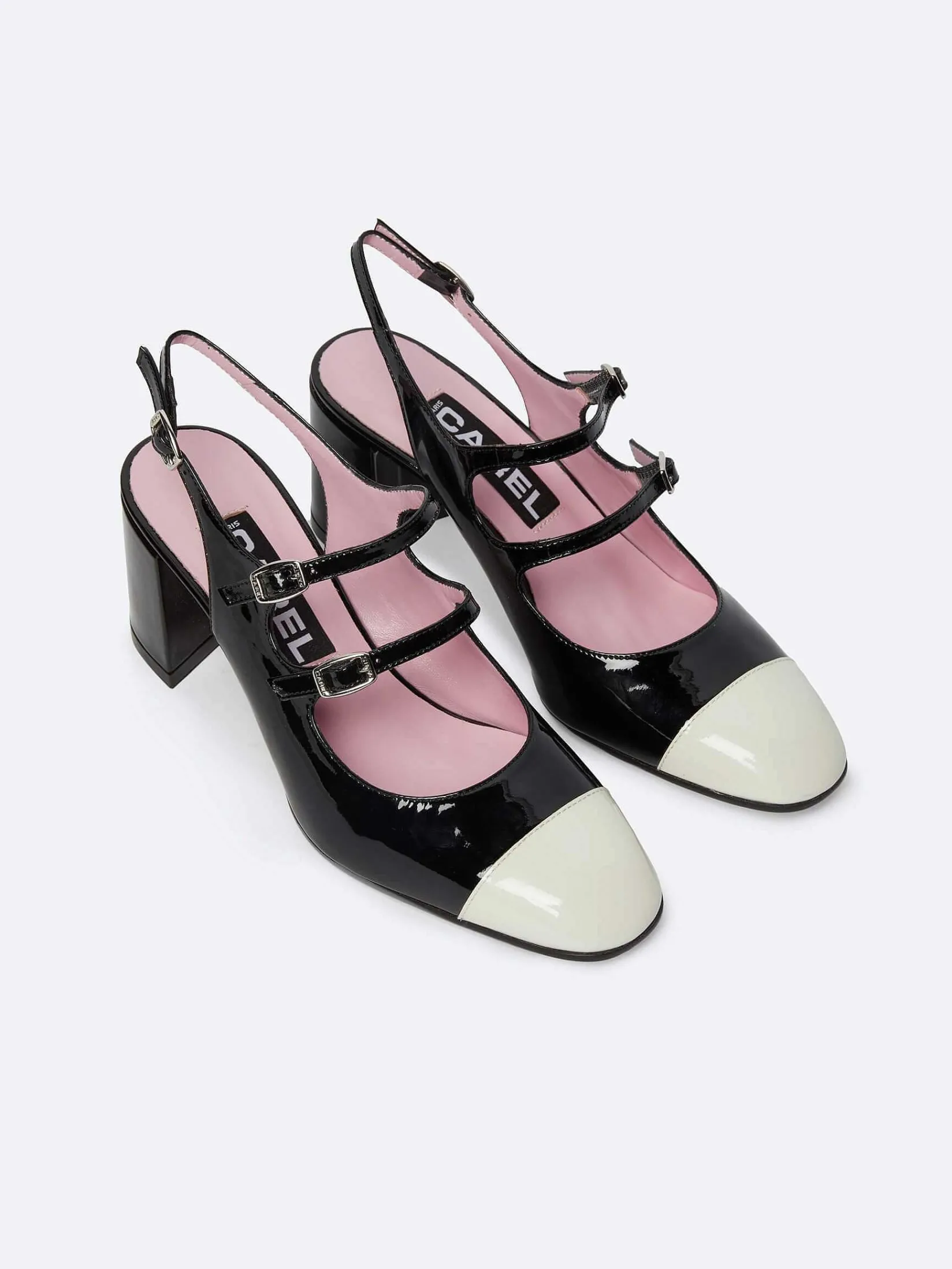 Ivory And Black Patent Leather Slingback Mary Janes-Carel Hot