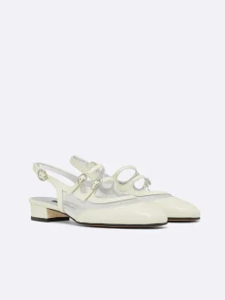 Ivory Leather And Mesh Slingback Mary Janes-Carel Clearance