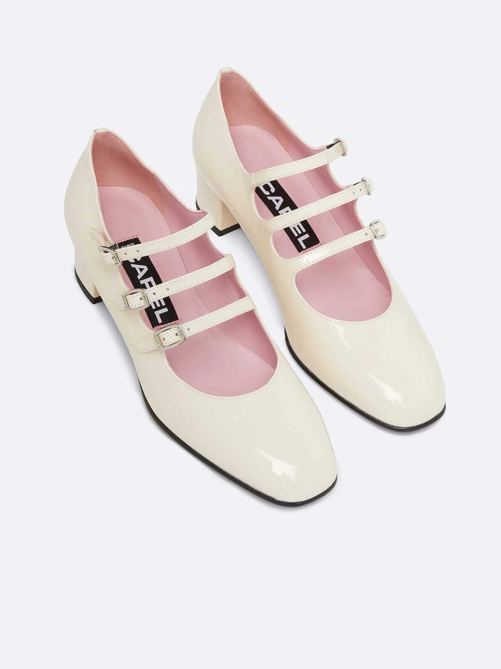 Ivory Upcycled Patent Leather Mary Janes Pumps-Carel Flash Sale