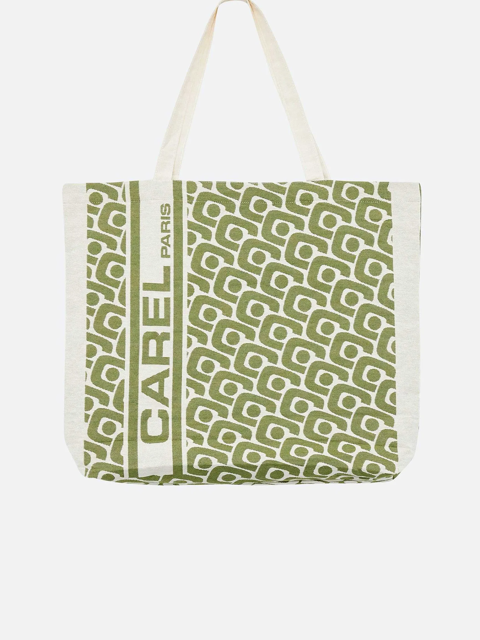 Khaki Monogrammed Tote Bag With Jacquard Weave-Carel Best Sale